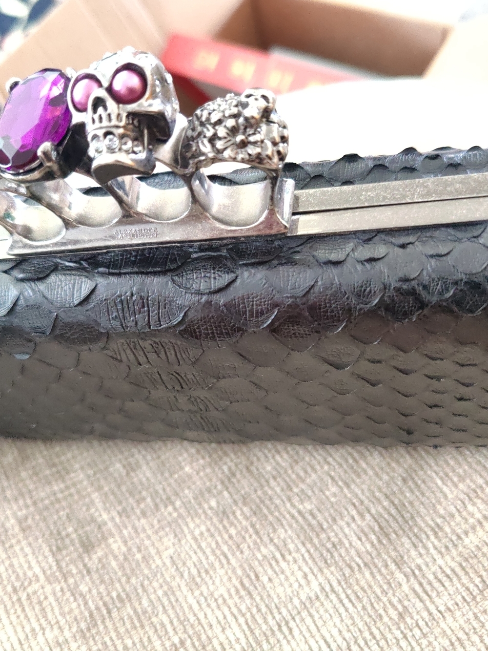 ALEXANDER MCQUEEN Black Python Skin Knuckle Box Clutch Bag